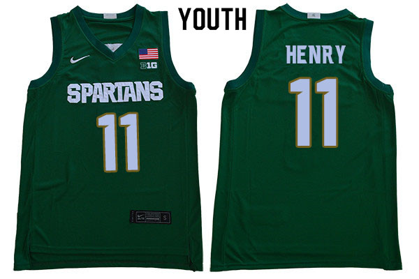 2019-20 Youth #11 Aaron Henry Michigan State Spartans College Basketball Jerseys Sale-Green